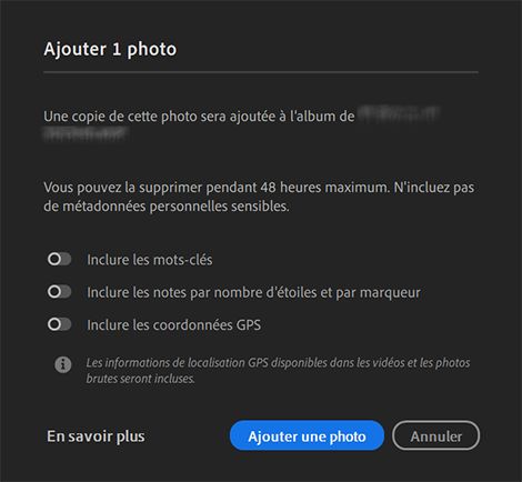 Boîte de dialogue Ajouter une photo