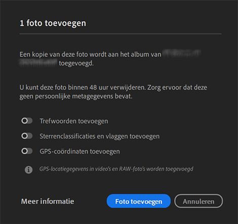 Het dialoogvenster Foto toevoegen