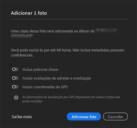 A caixa de diálogo Adicionar foto