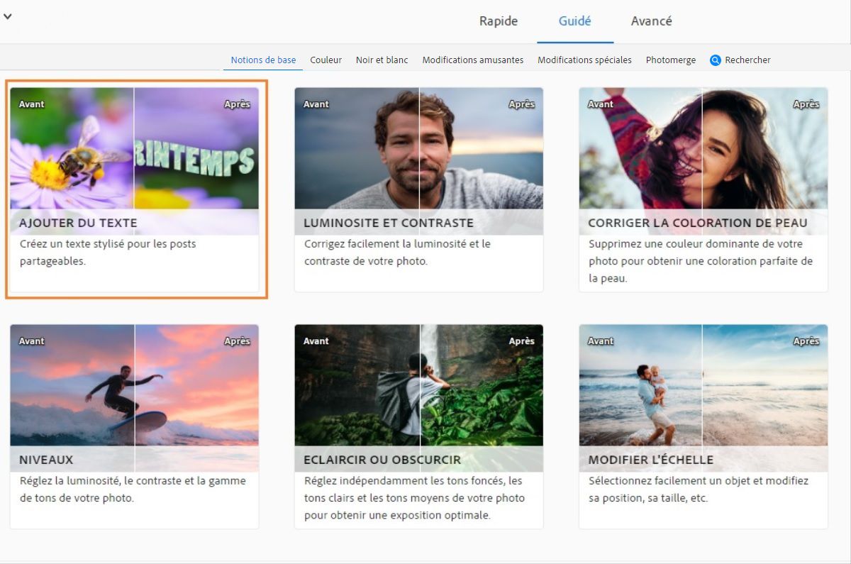 Utilisez la modification guidée Ajouter du texte pour créer un texte stylisé pour vos publications.