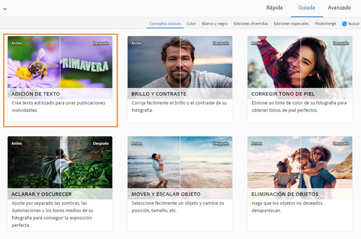Utilice la edición guiada de adición de texto para crear texto estilizado para sus publicaciones.