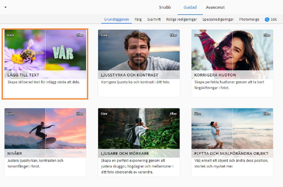 Använd den guidade redigeringen Lägg till text för att skapa stiliserad text för dina inlägg.