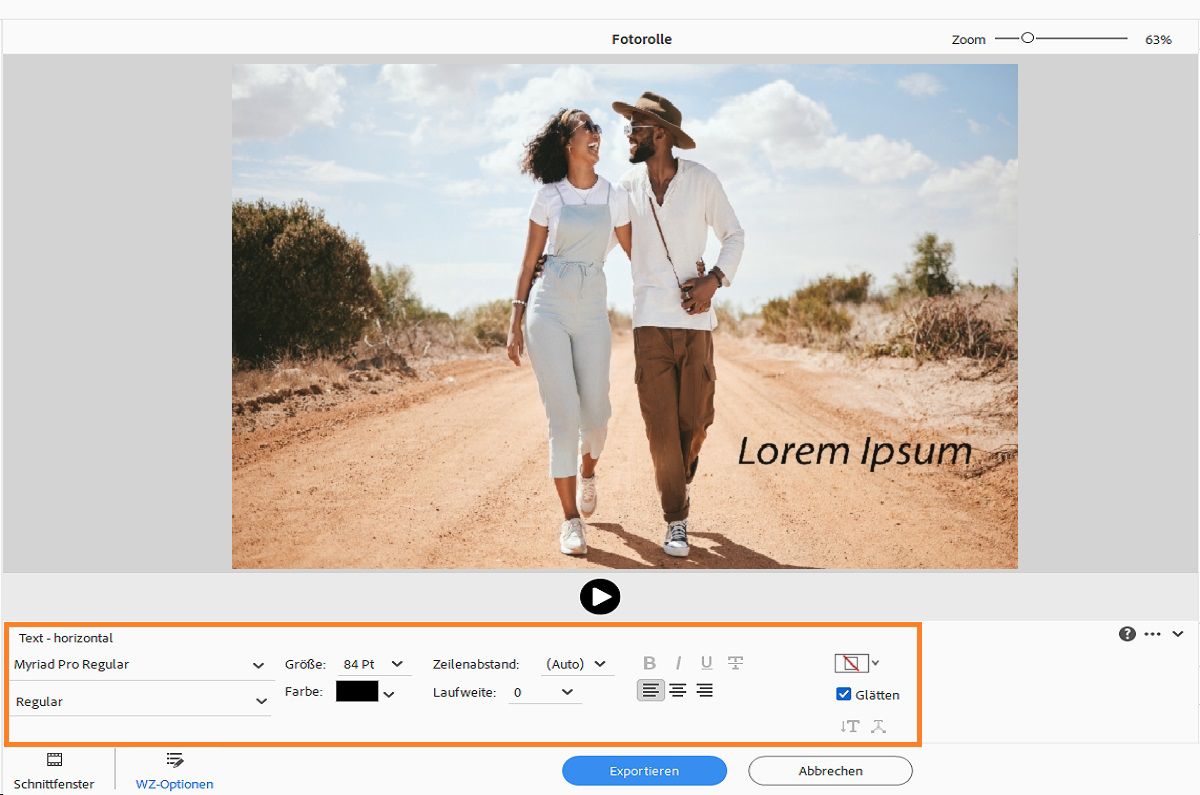 Füge deinen Fotos mit dem „Textwerkzeug“ Text hinzu.