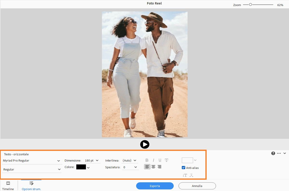 Aggiungete testo alle foto con lo strumento testo.