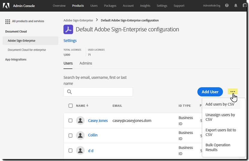 Aggiungi utenti con CSV