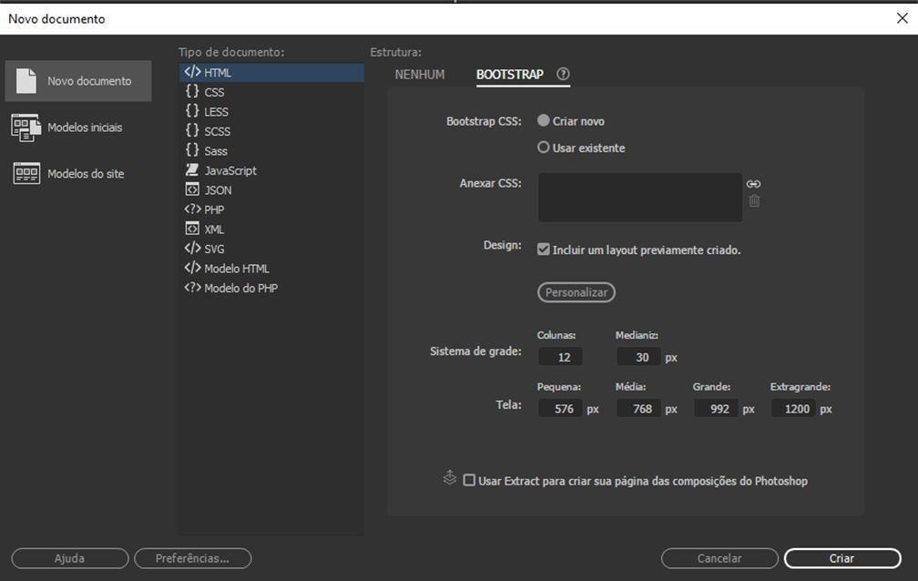Criar um documento do Bootstrap
