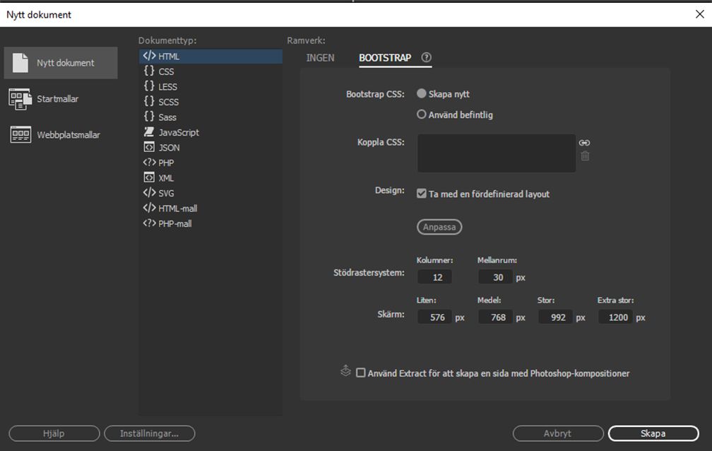 Skapa ett nytt Bootstrap-dokument
