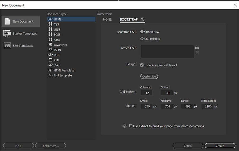 إنشاء مستند Bootstrap