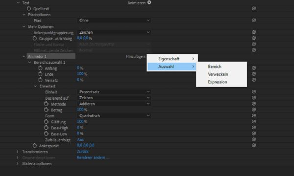 Hinzufügen einer Animator-Gruppe zu einer neuen Bereichsauswahl