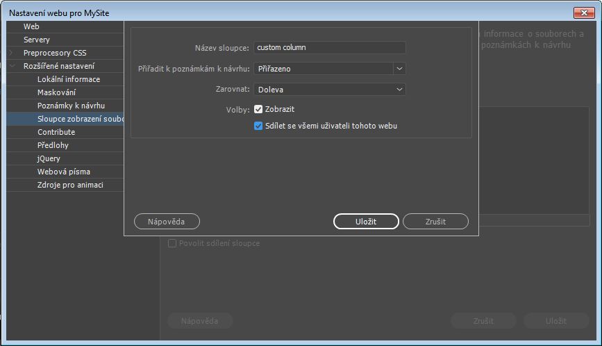 Přidání vlastních sloupců