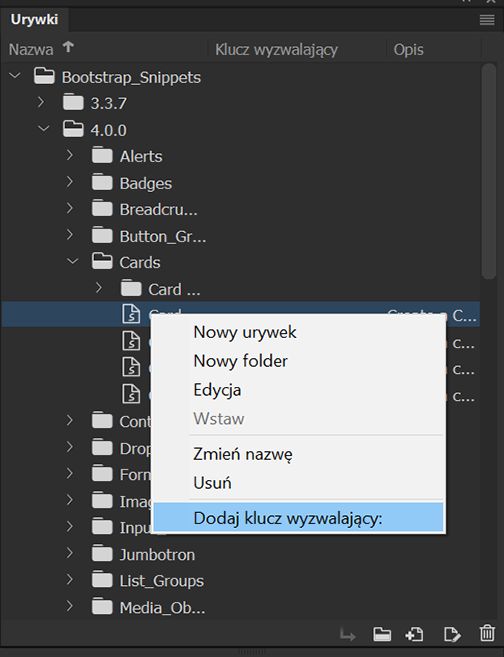 Wybierz opcję Dodaj klucz wyzwalający na panelu Urywki