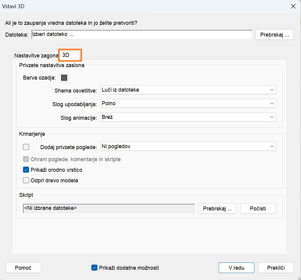 Nastavitev 3D-parametrov