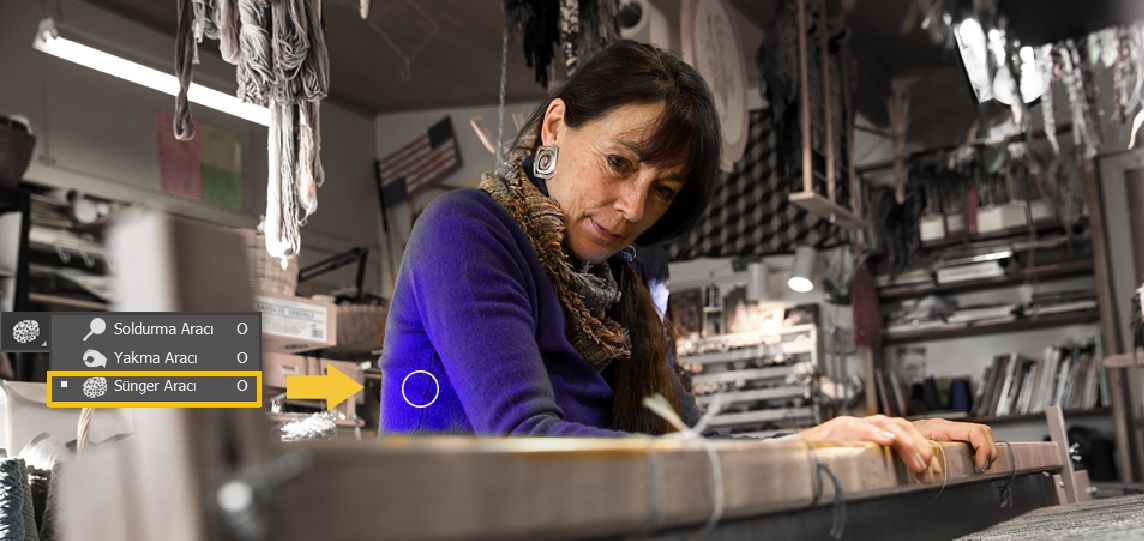 Sünger aracıyla ile renk doygunluğu ayarlama