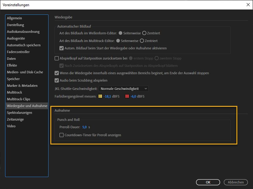 Pre-roll-Dauer einstellen