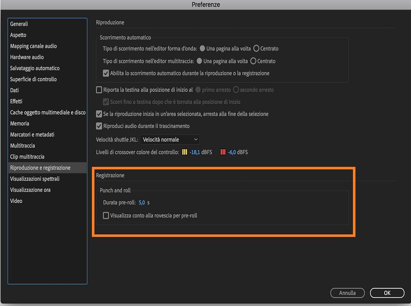 Regolare la durata di pre-roll
