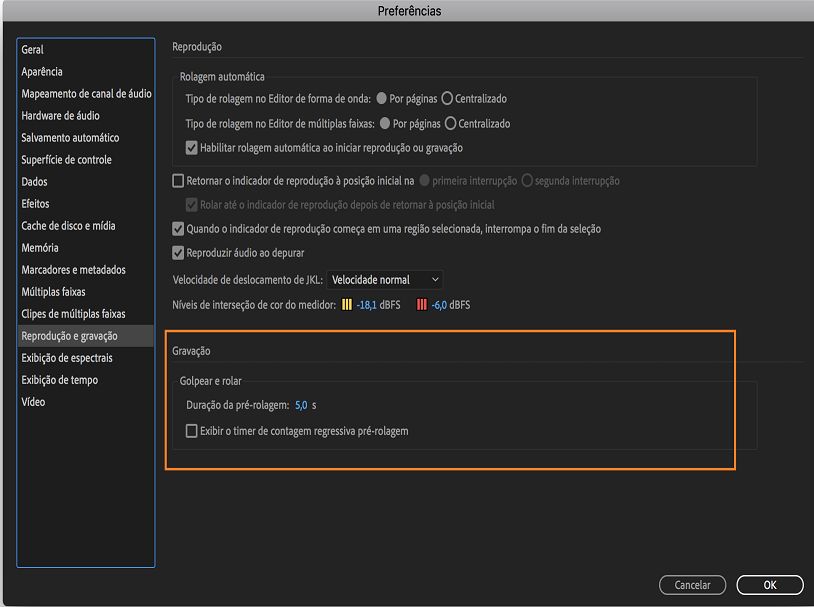 Ajustar duração da pré-rolagem