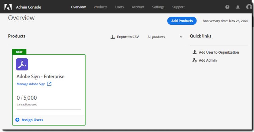 Konzole Adobe Admin Console 