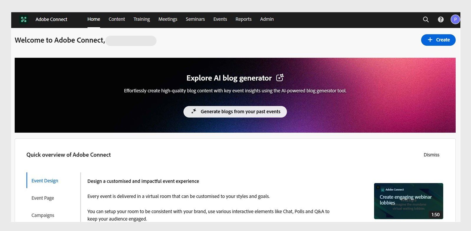 Adobe Connect Central home page