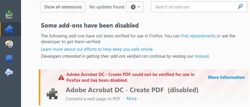Adobe PDF-invoegtoepassing is uitgeschakeld in Firefox