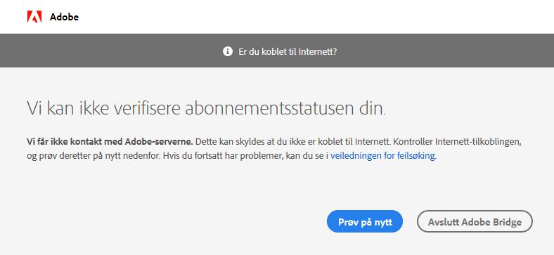 Når ikke Adobe-serverne
