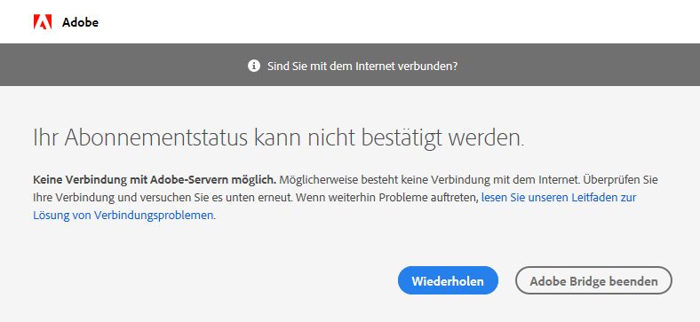 Adobe-Server können nicht erreicht werden