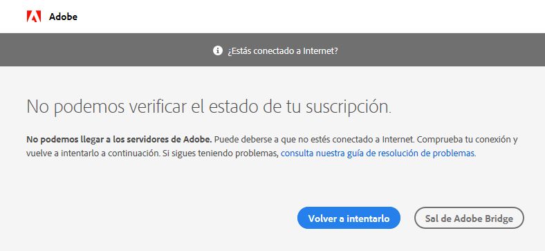 No se ha podido acceder a los servidores de Adobe