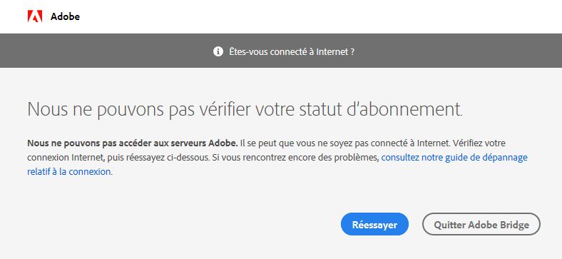 Impossible d’accéder aux serveurs Adobe