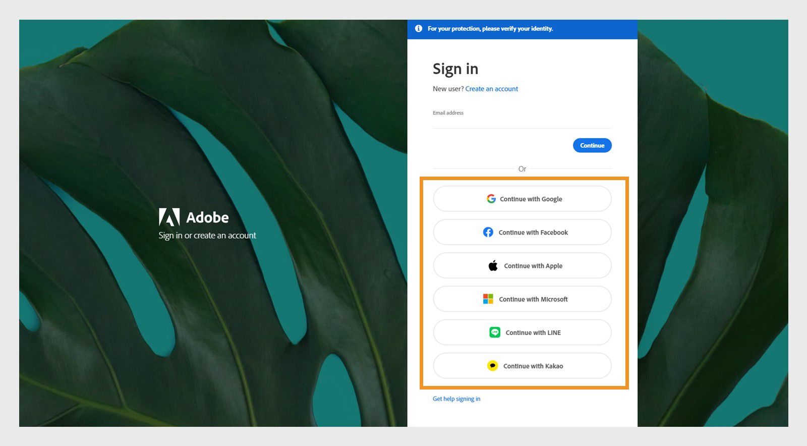 Layar login untuk membuat akun Adobe baru