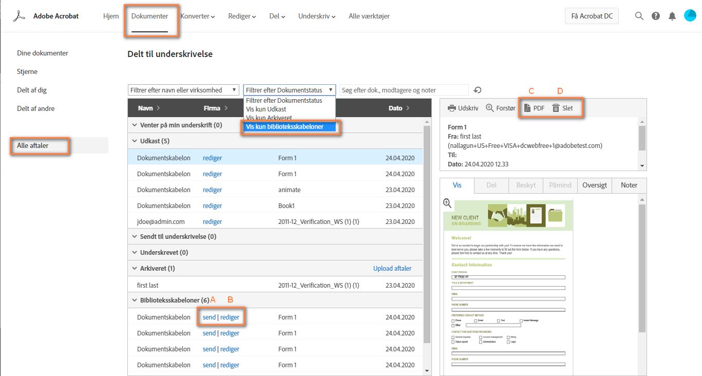 Adobe Sign Administrer-dashboard