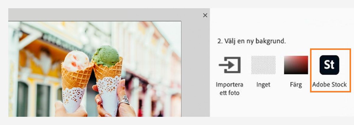 Steg 2 visar hur du väljer en ny bakgrund från Adobe Stock.