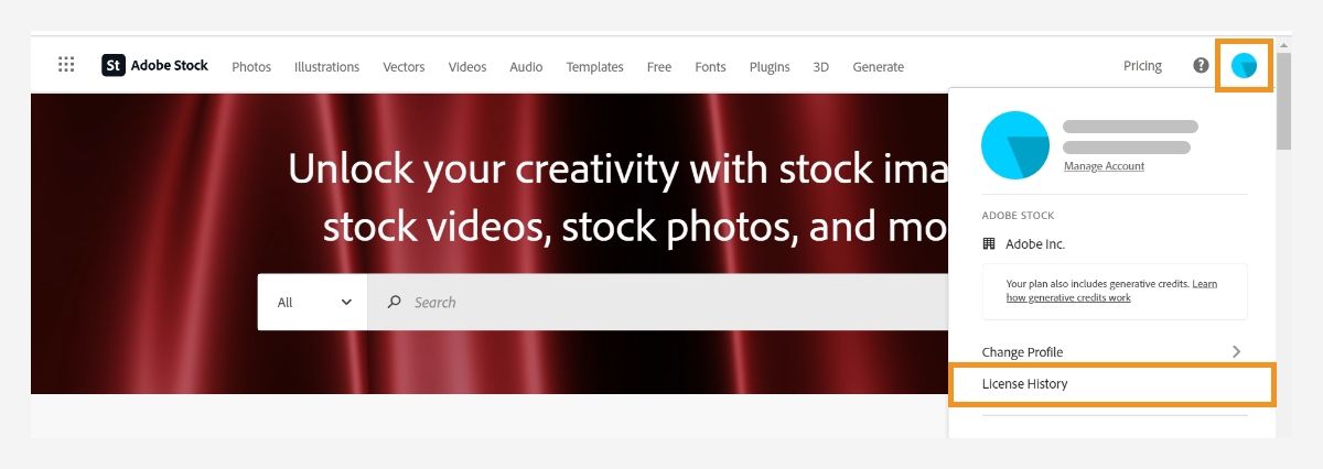 Access your licensed Stock image in License History.