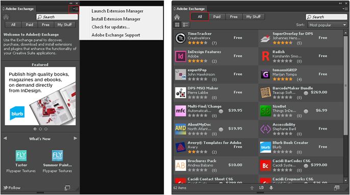 Adobe Exchange-panelen