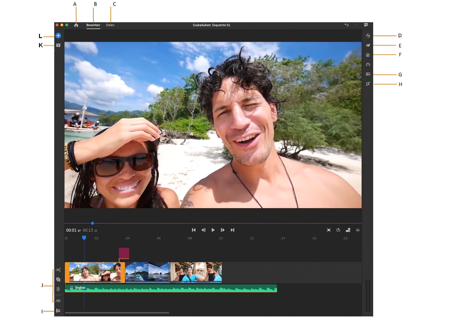 Premiere Rush-werkruimte voor bewerken