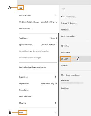 Adobe XD Menü unter Windows