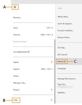 Menu Adobe XD in Windows