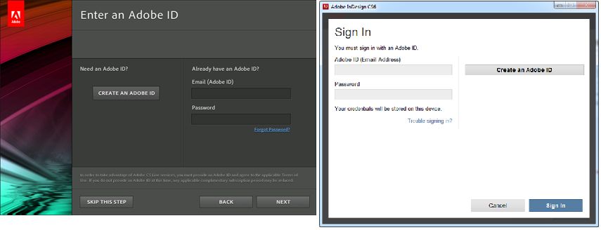 skärm för Adobe ID