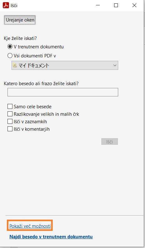 Napredno iskanje > Več možnosti