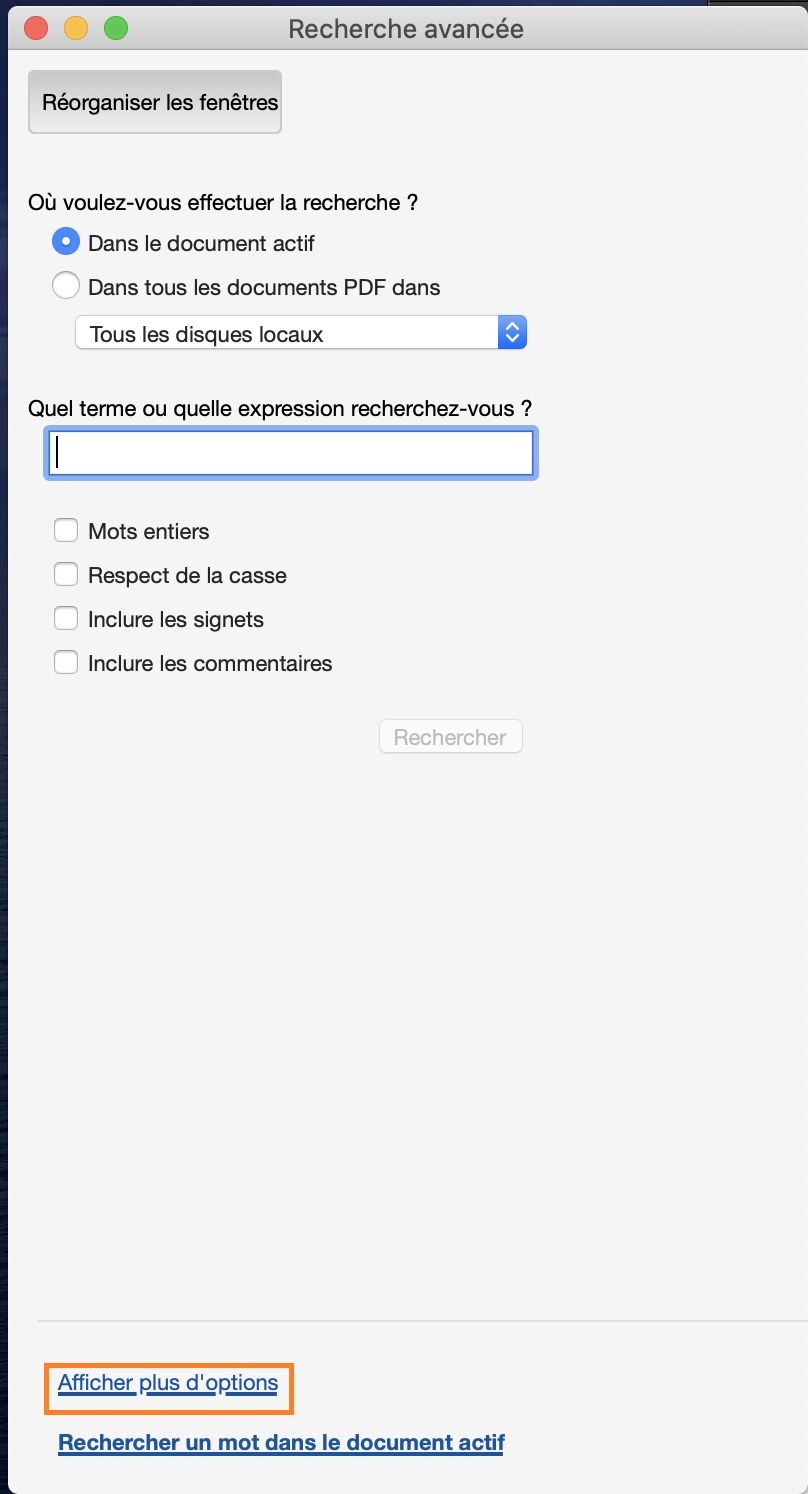 Recherche avancée > Plus d’options