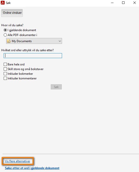 Avansert søk > Flere alternativer