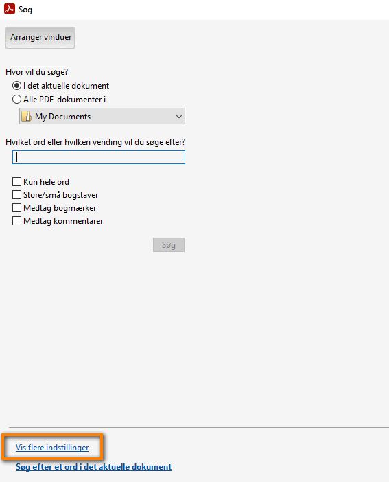 Avanceret søgning > Flere indstillinger