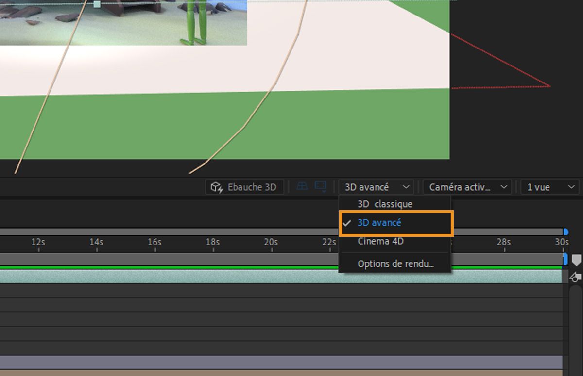 Sélectionnez le moteur de rendu 3D avancé dans la liste déroulante Moteur de rendu 3D.