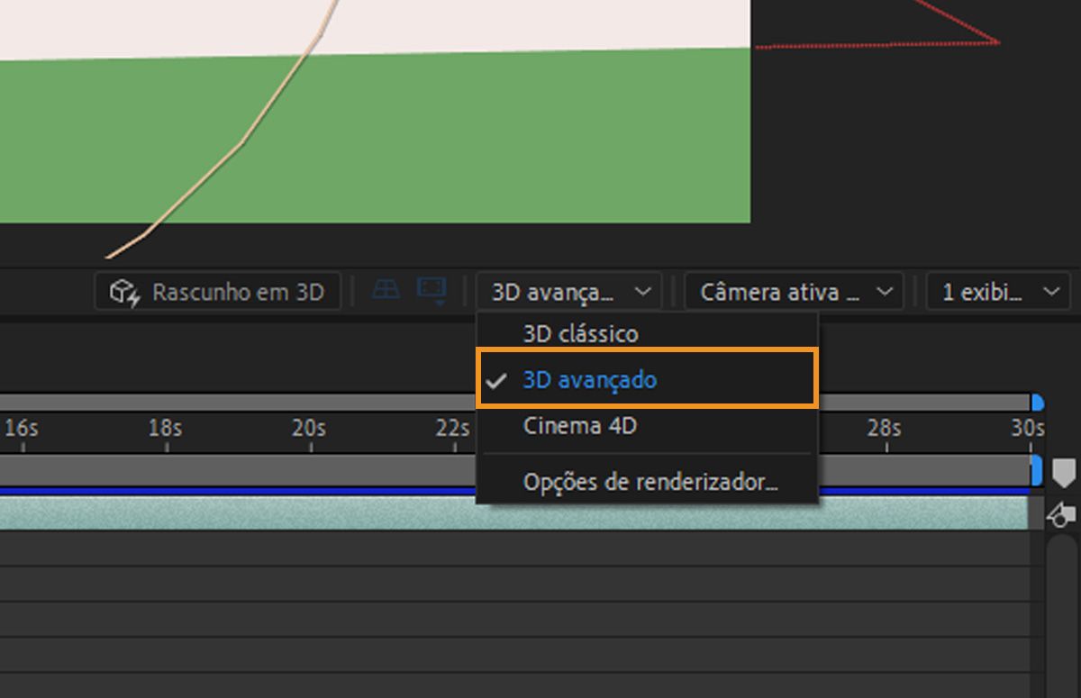 Selecione o renderizador 3D avançado na lista suspensa “Renderizador 3D”. 