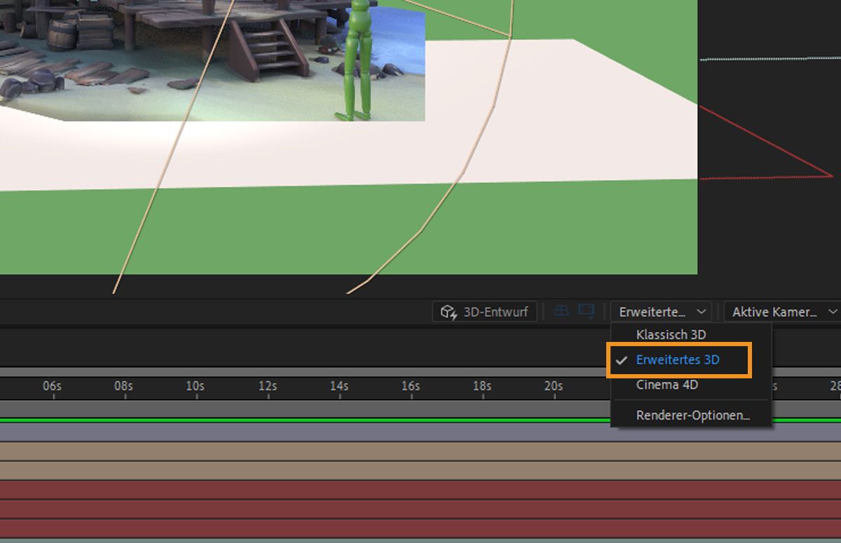Wähle „Erweiterter 3D-Renderer“ aus der Dropdown-Liste „3D-Renderer“. 