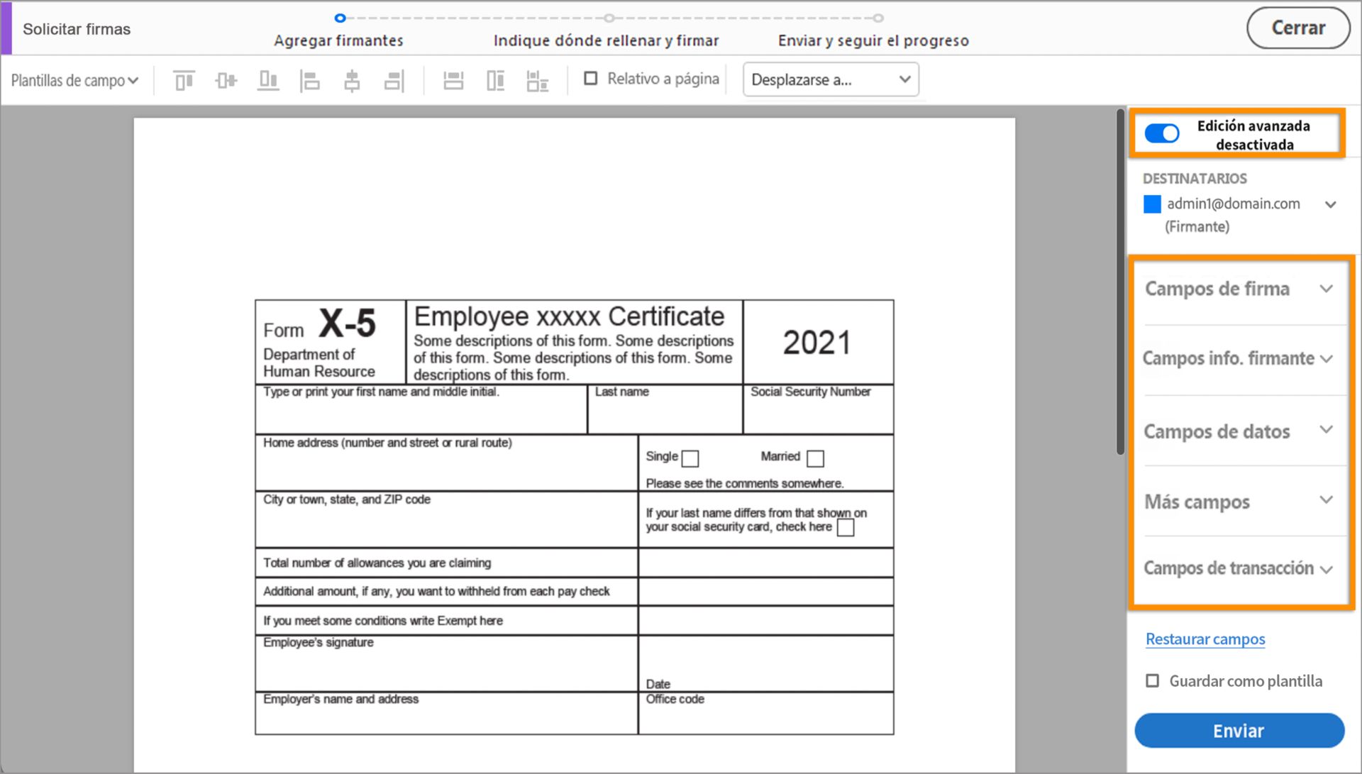 Modo avanzado para varios firmantes