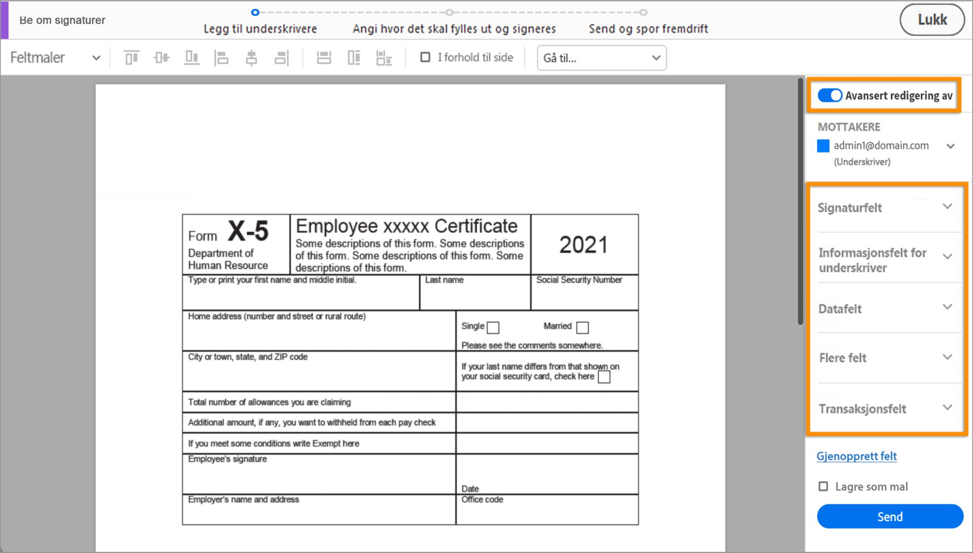 Avansert modus for flere underskrivere