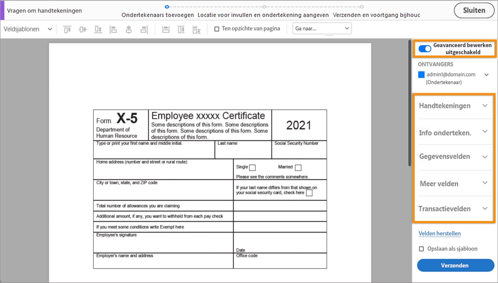 Geavanceerde modus voor meerdere ondertekenaars