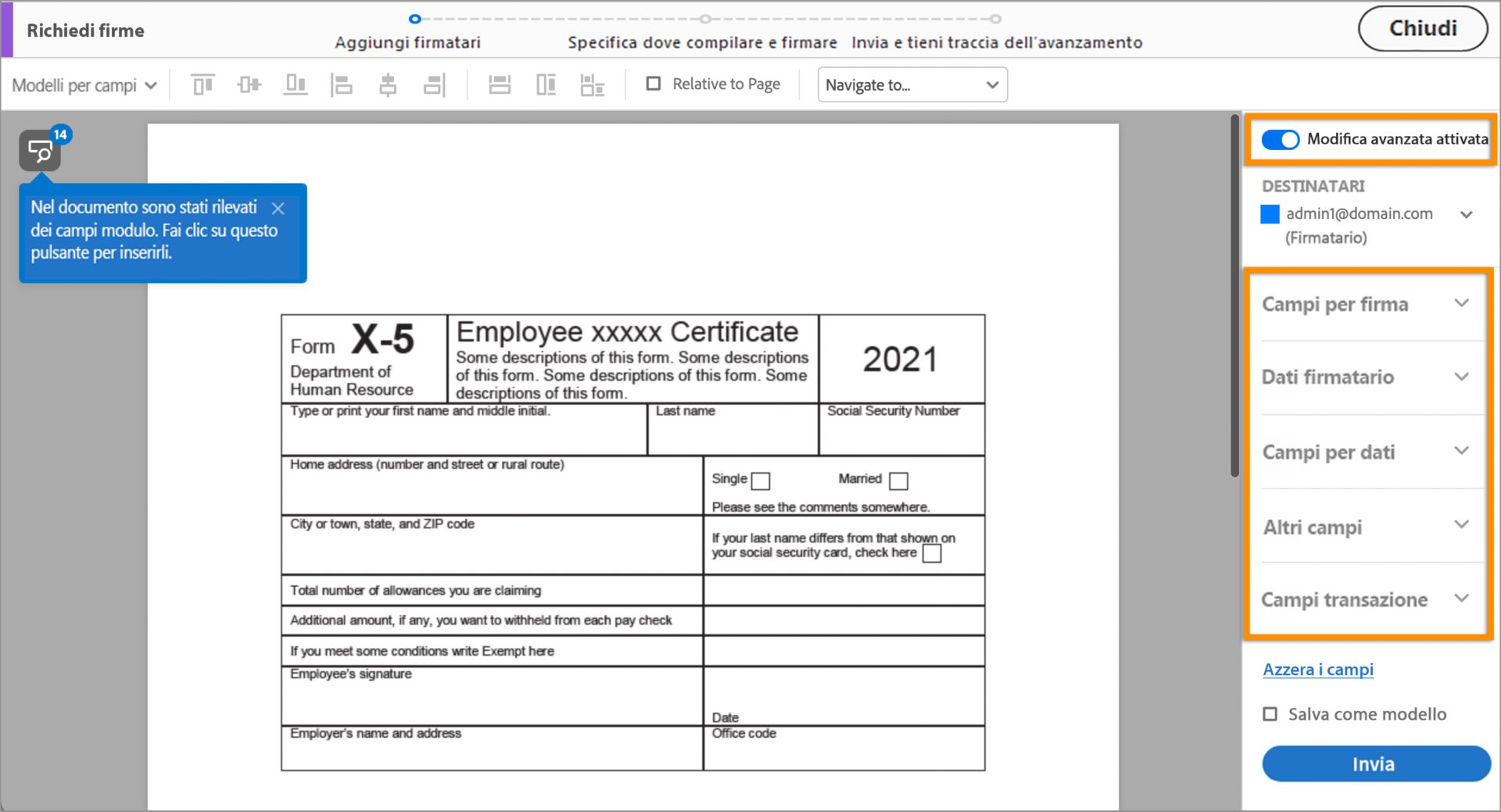 Modalità avanzata per più firmatari