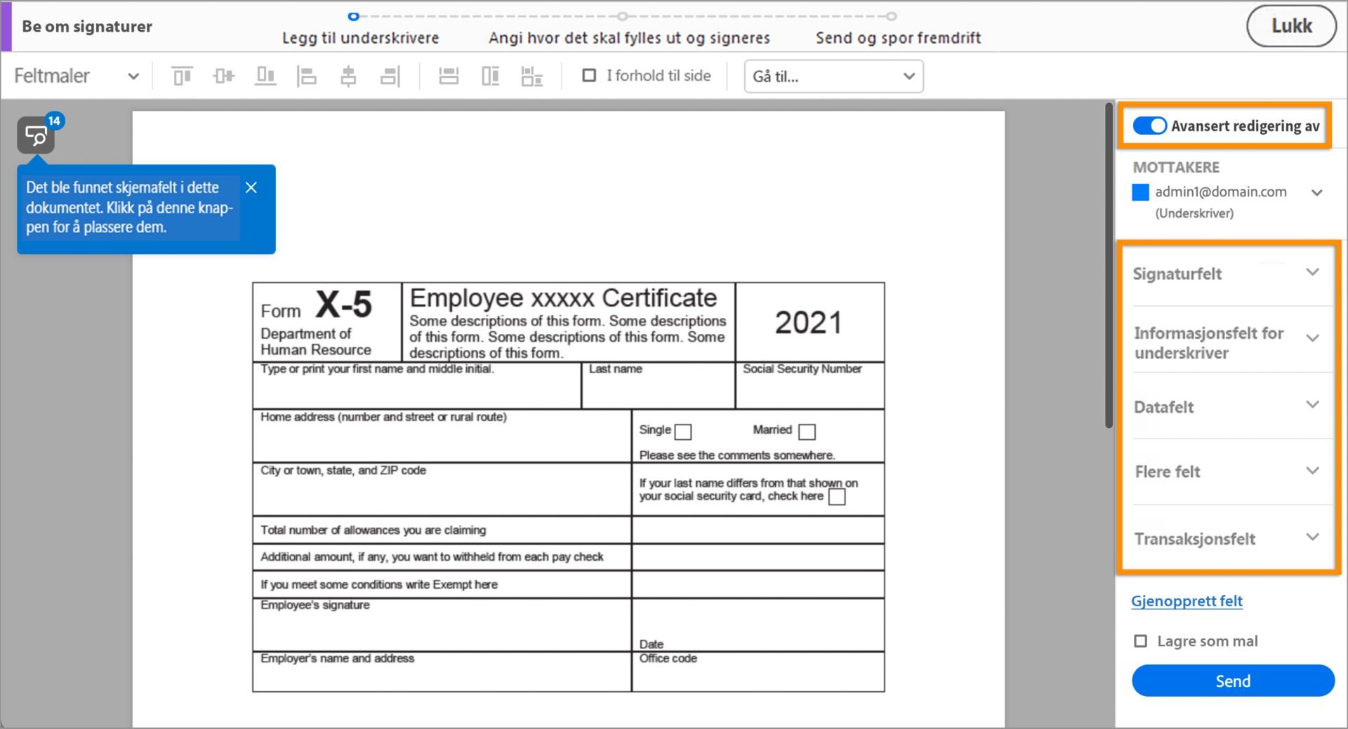 Avansert modus for flere underskrivere