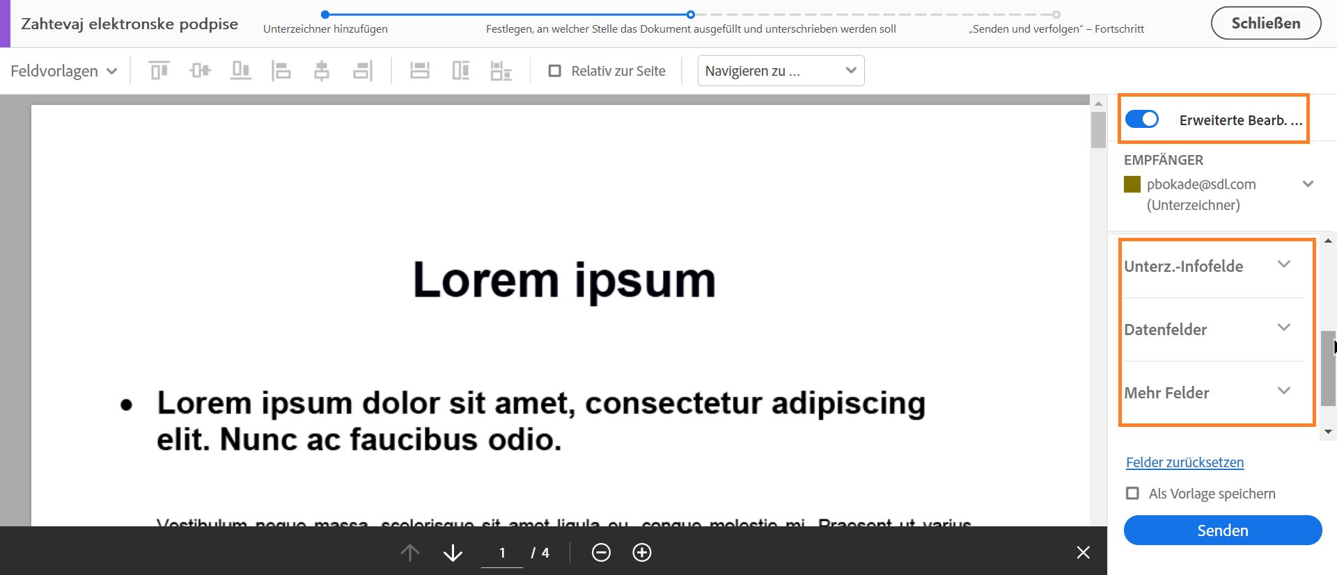 Erweiterter Modus für mehrere Unterzeichner*innen