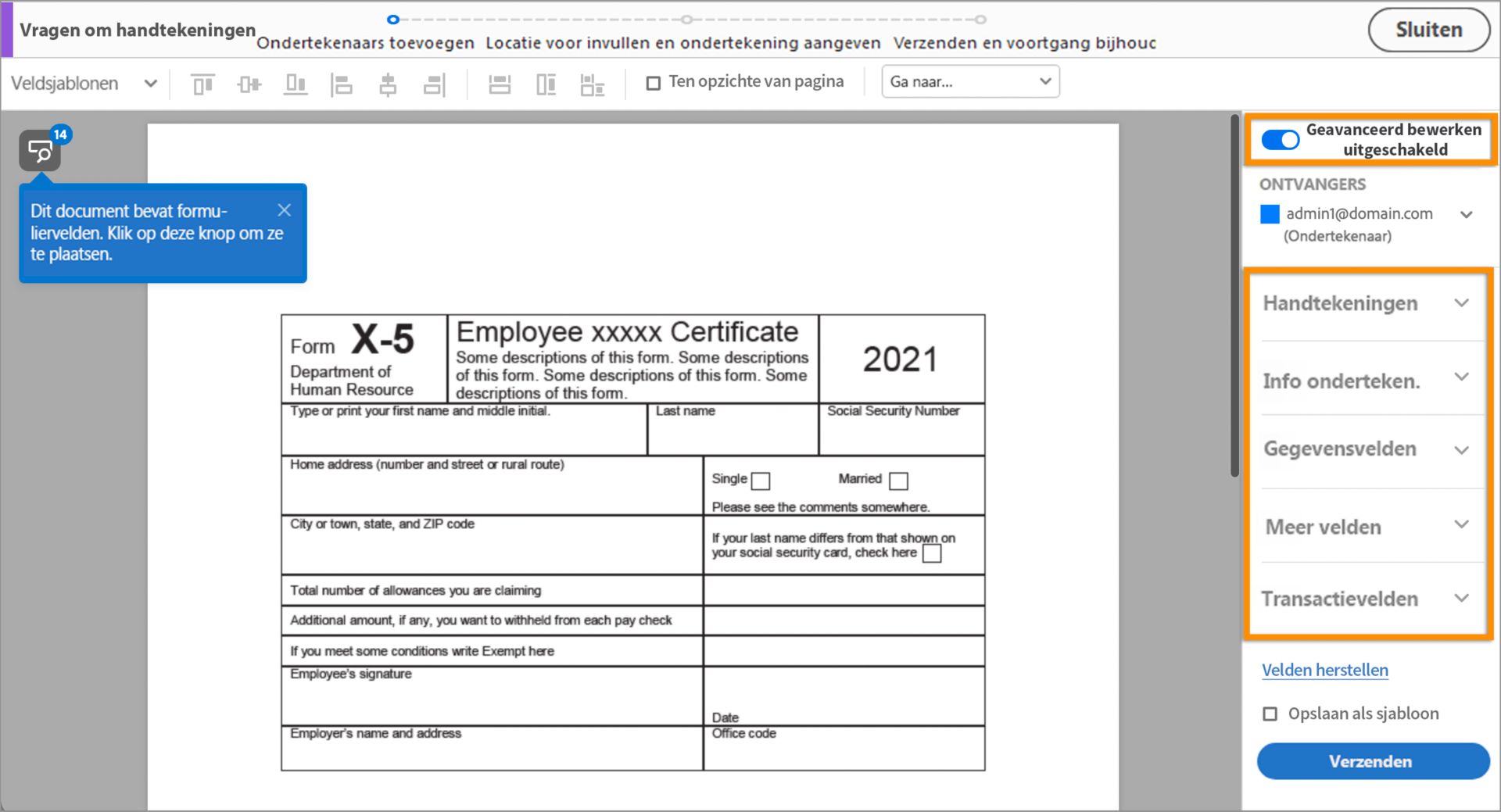 Geavanceerde modus voor meerdere ondertekenaars